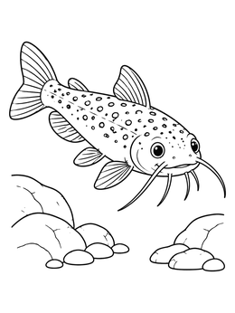 Free printable Cute Spotted Catfish Swimming coloring page