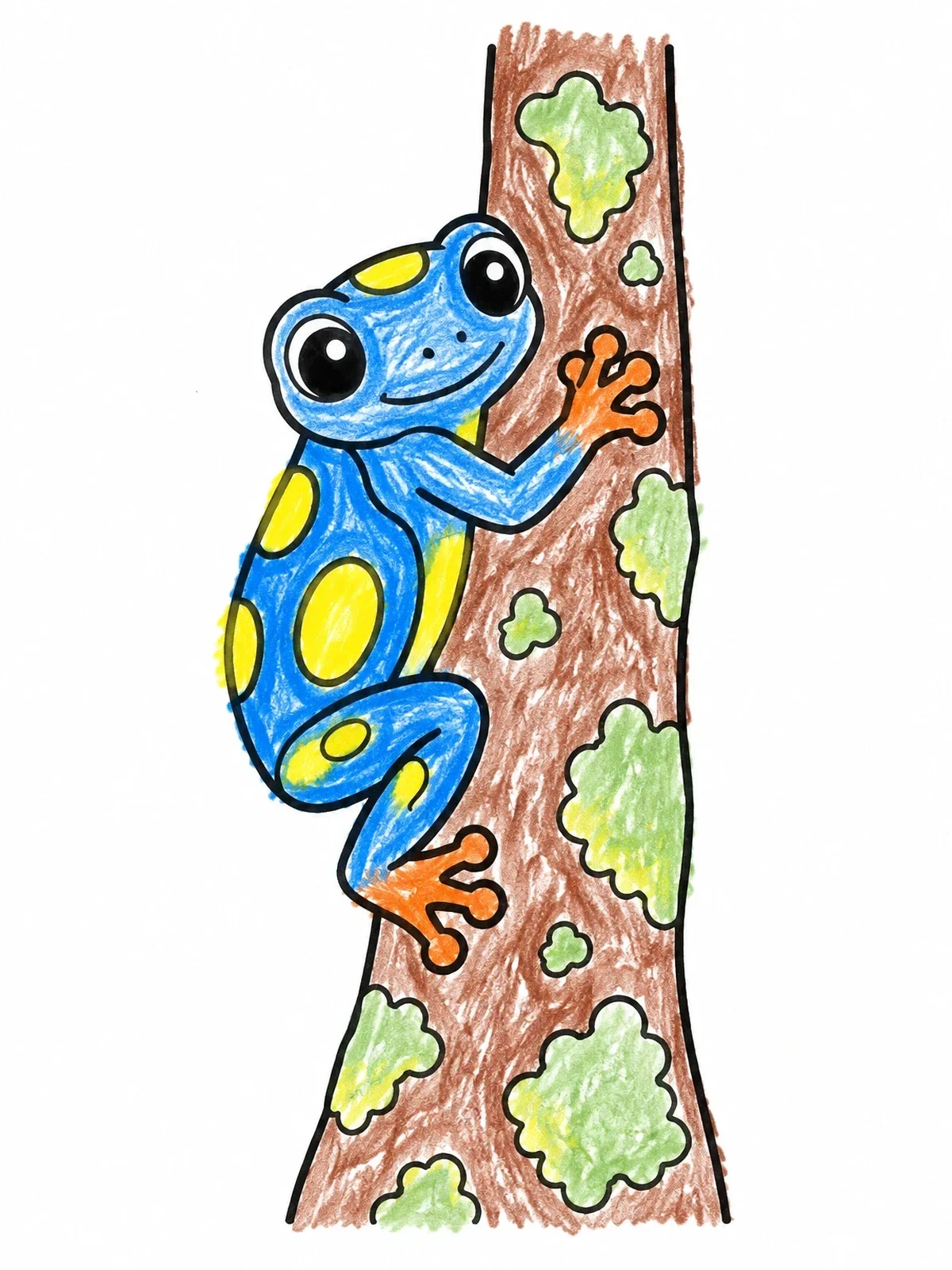 Colored example of the Cute Poison Dart Frog Climbing Tree coloring page