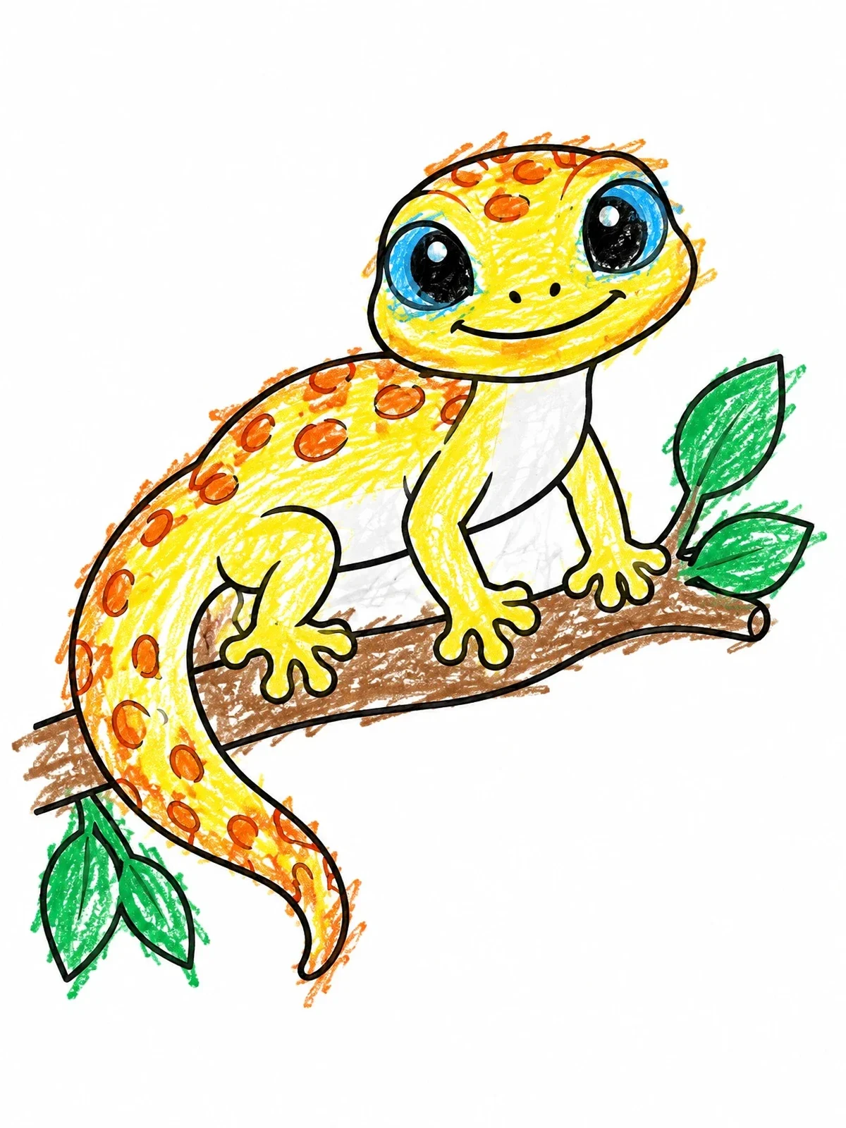 Colored example of the Cute Spotted Gecko On Branch coloring page