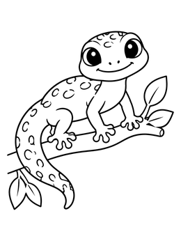 Free printable Cute Spotted Gecko On Branch coloring page