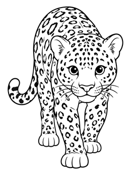 Free printable Cute Spotted Jaguar Walking Forward coloring page