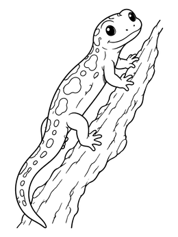 Free printable Cute Spotted Salamander Climbing A Branch coloring page