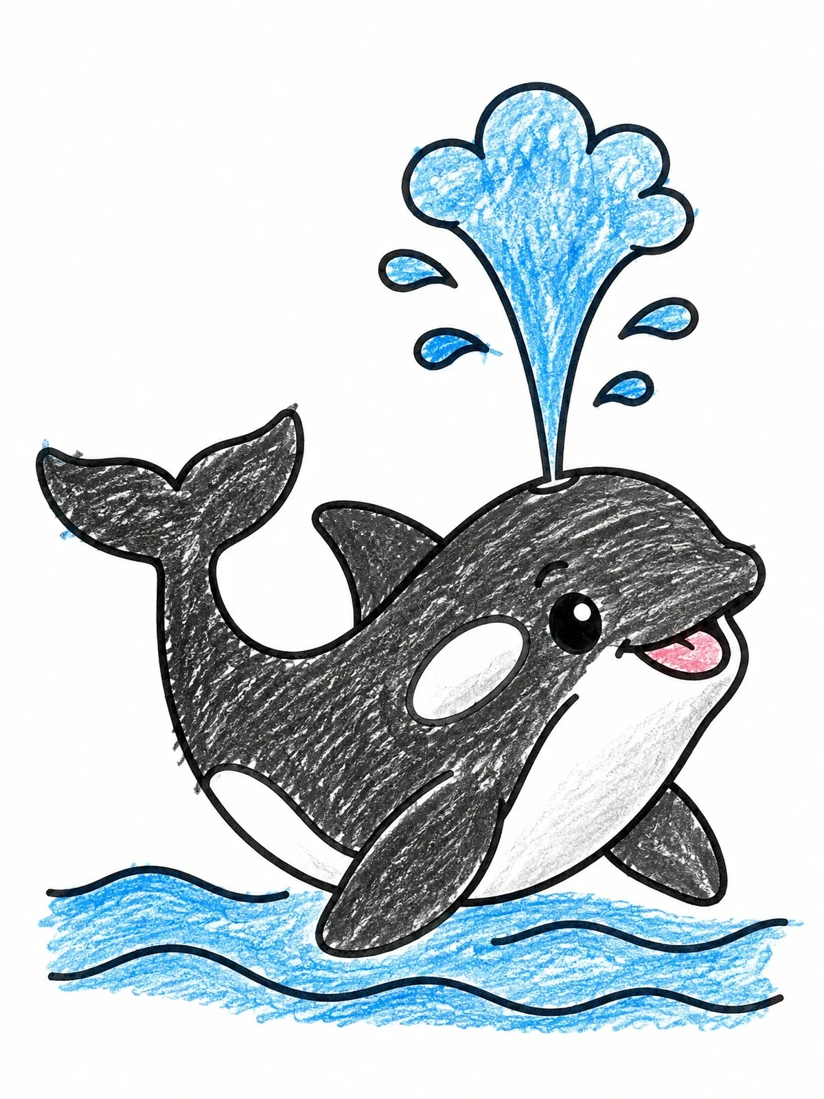 Colored example of the Cute Spouting Killer Whale coloring page