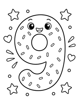 Free printable Cute Sprinkle Number Nine coloring page