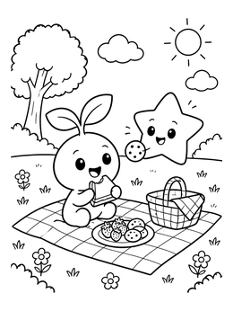 Free printable Cute Sprout And Star Having A Picnic coloring page