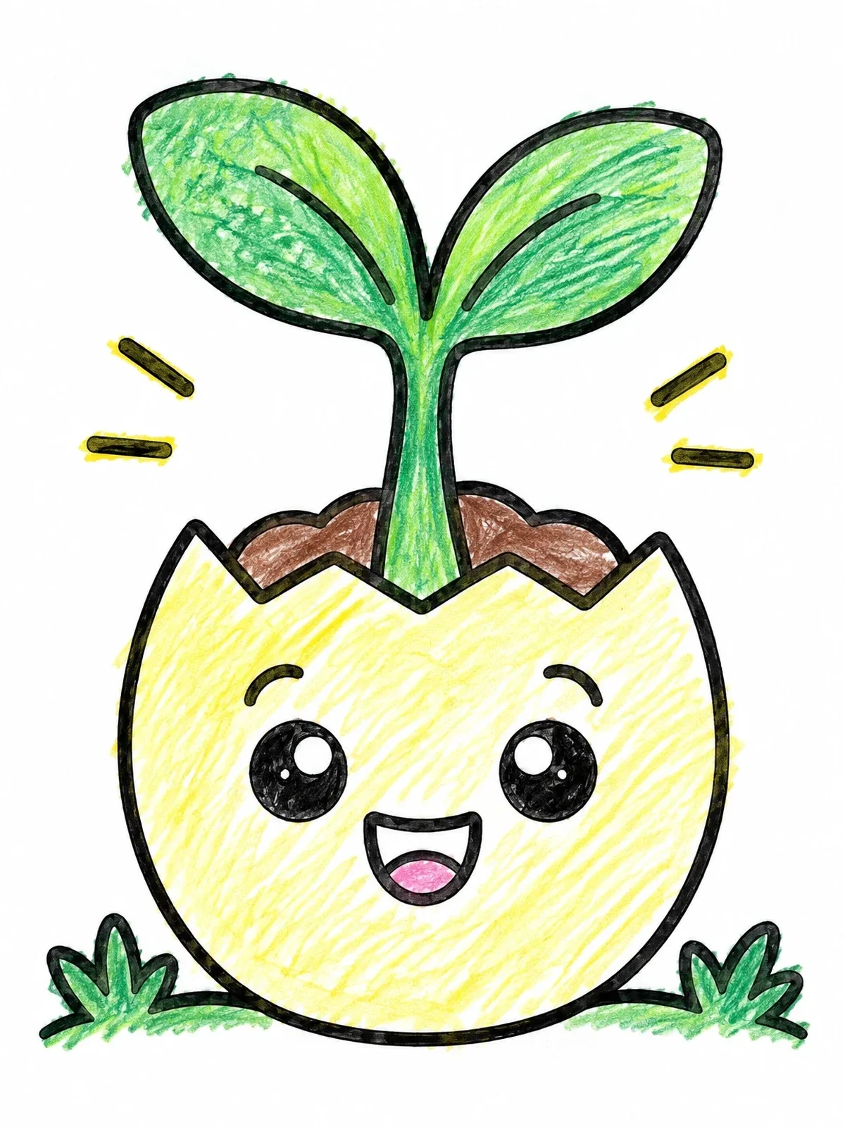 Colored example of the Cute Sprout In Eggshell Planter coloring page