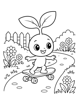 Free printable Cute Sprout On A Skateboard coloring page