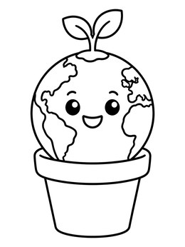 Free printable Cute Sprouting Earth In A Pot coloring page
