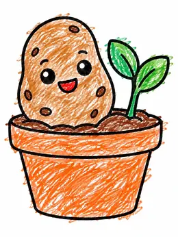 Cute Sprouting Potato In Flower Pot – Potato Plants Coloring Page