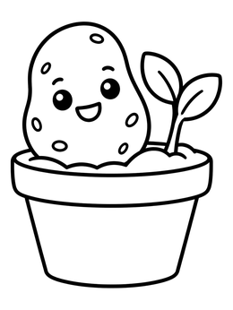 Free printable Cute Sprouting Potato In Flower Pot coloring page