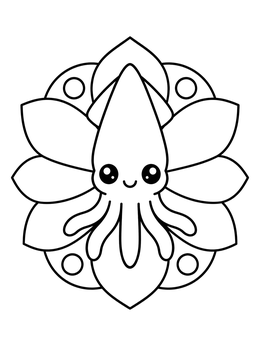 Free printable Cute Squid On Flower Mandala coloring page