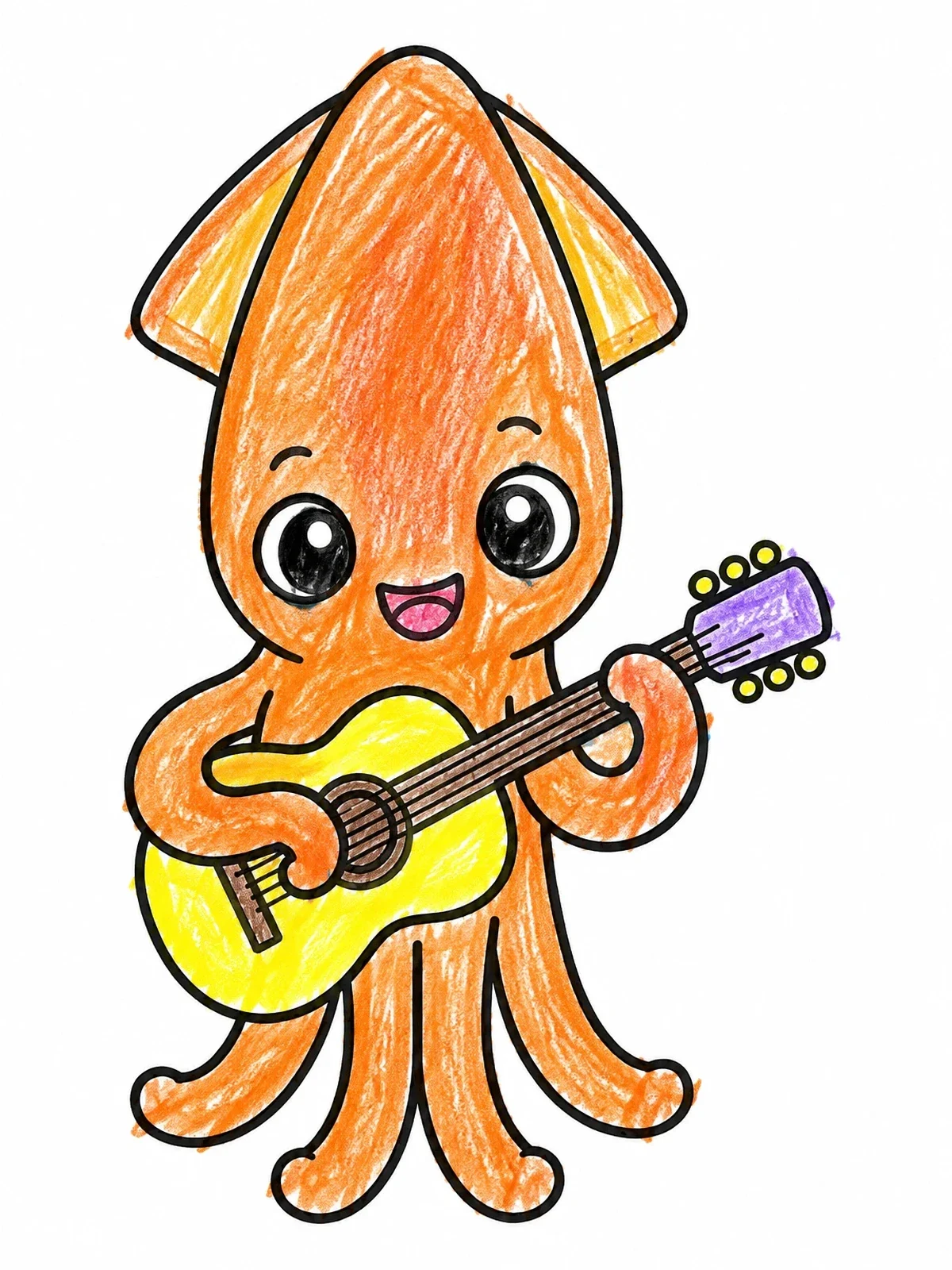 Colored example of the Cute Squid Playing Guitar coloring page