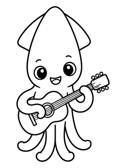 Free printable Cute Squid Playing Guitar coloring page