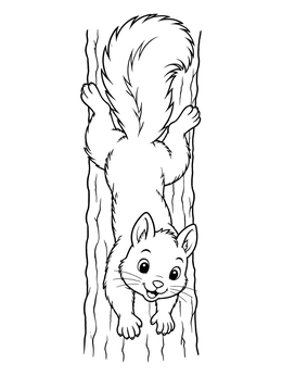 Free printable Cute Squirrel Climbing Down Tree Trunk coloring page