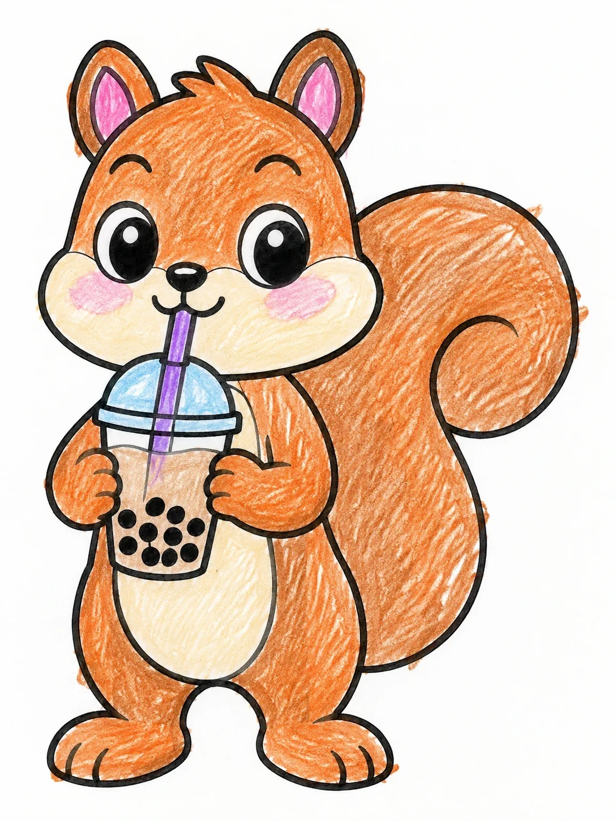 Colored example of the Cute Squirrel Drinking Boba Tea coloring page