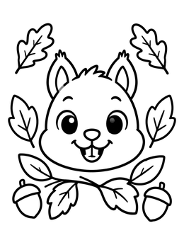 Free printable Cute Squirrel Face With Autumn Leaves coloring page