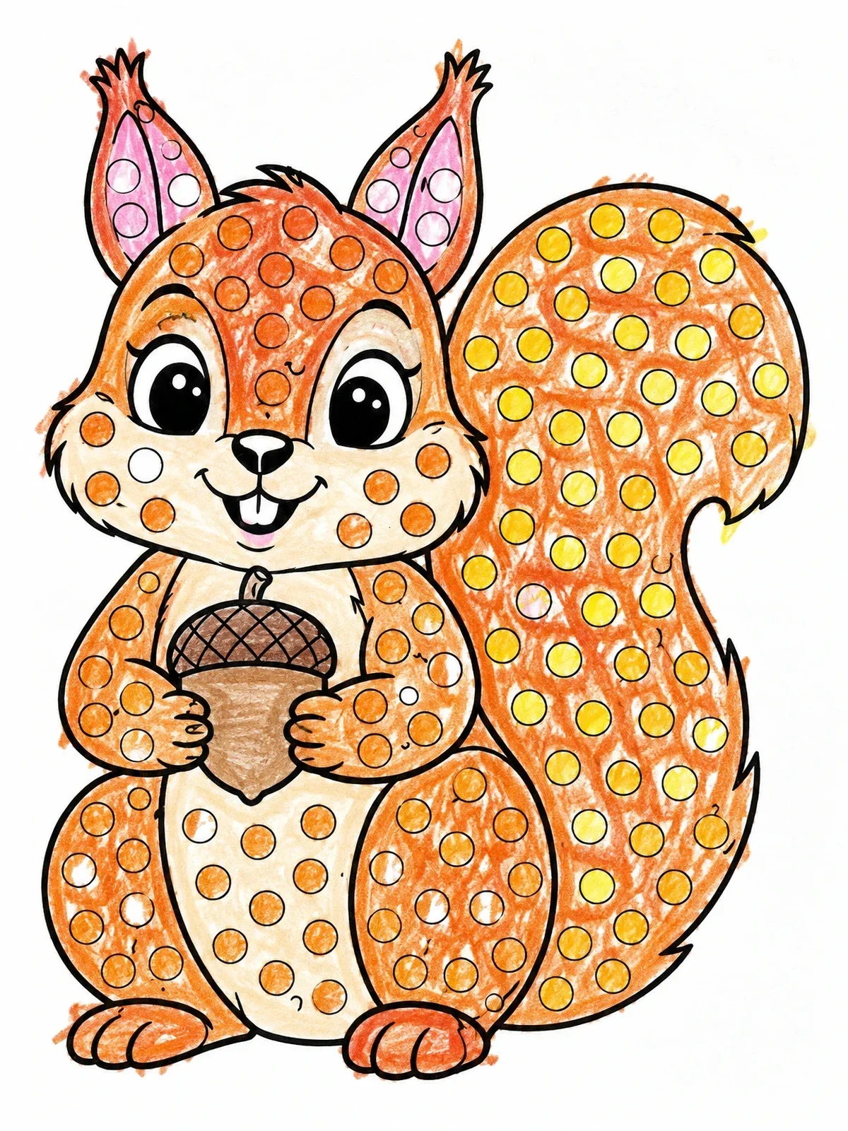Colored example of the Cute Squirrel Dot Marker Fun coloring page