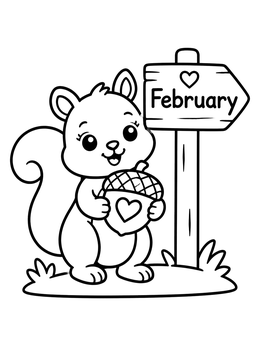 Free printable Cute Squirrel With February Sign coloring page