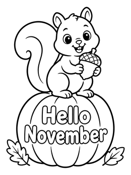 Free printable Cute Squirrel On November Pumpkin coloring page