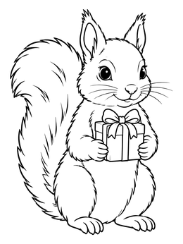 Cute Squirrel with Holiday Present coloring page