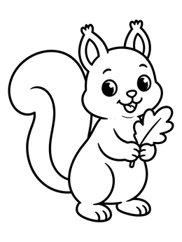 Free printable Cute Squirrel Holding An Oak Leaf coloring page