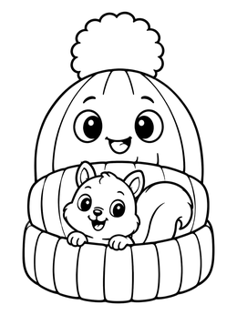 Free printable Cute Squirrel In A Winter Beanie coloring page
