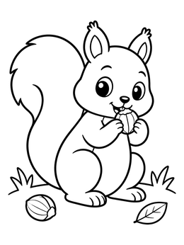 Free printable Cute Squirrel Munching An Acorn coloring page
