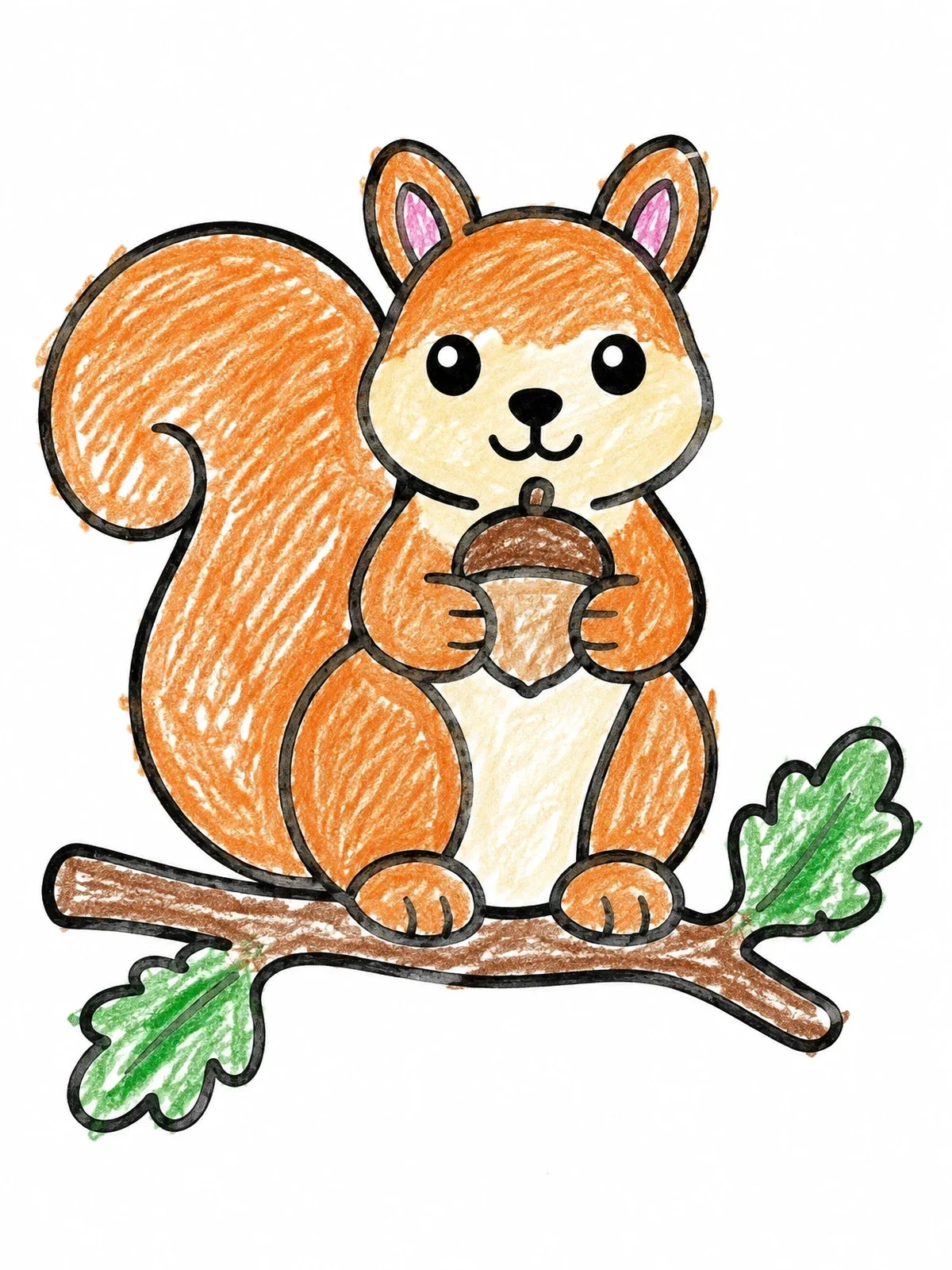 Colored example of the Cute Squirrel On An Oak Branch coloring page