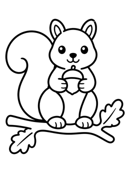 Free printable Cute Squirrel On An Oak Branch coloring page