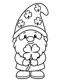 Free printable Cute Gnome Holding Lucky Clover coloring page