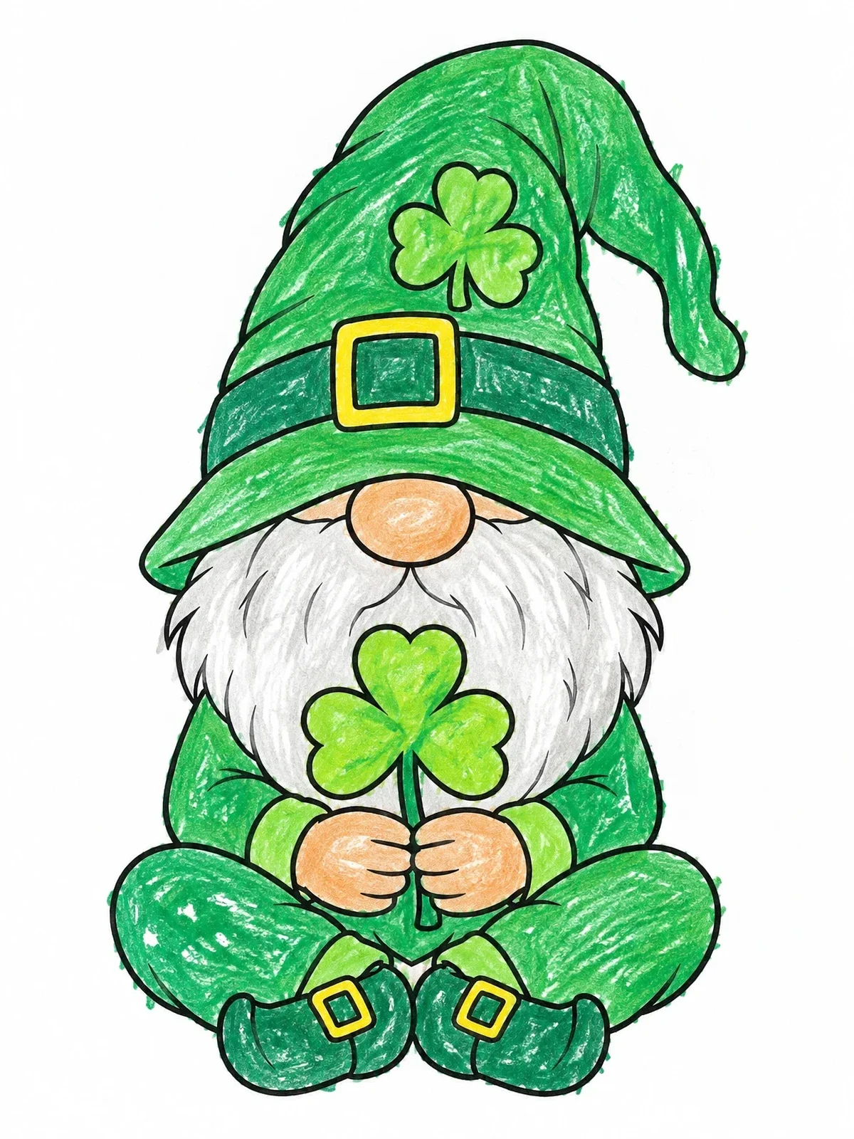 Colored example of the Cute St Patrick's Day Sitting Gnome coloring page