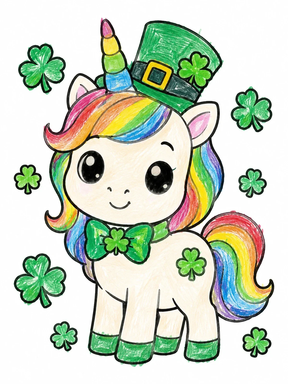 Colored example of the Cute St Patricks Day Unicorn coloring page