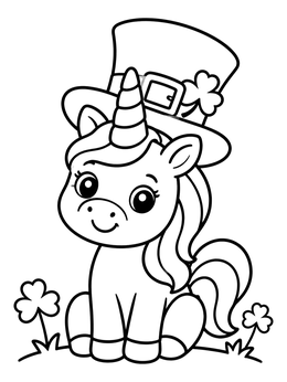 Free printable Cute Unicorn With Leprechaun Hat coloring page