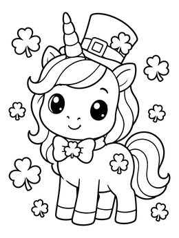 Free printable Cute St Patricks Day Unicorn coloring page
