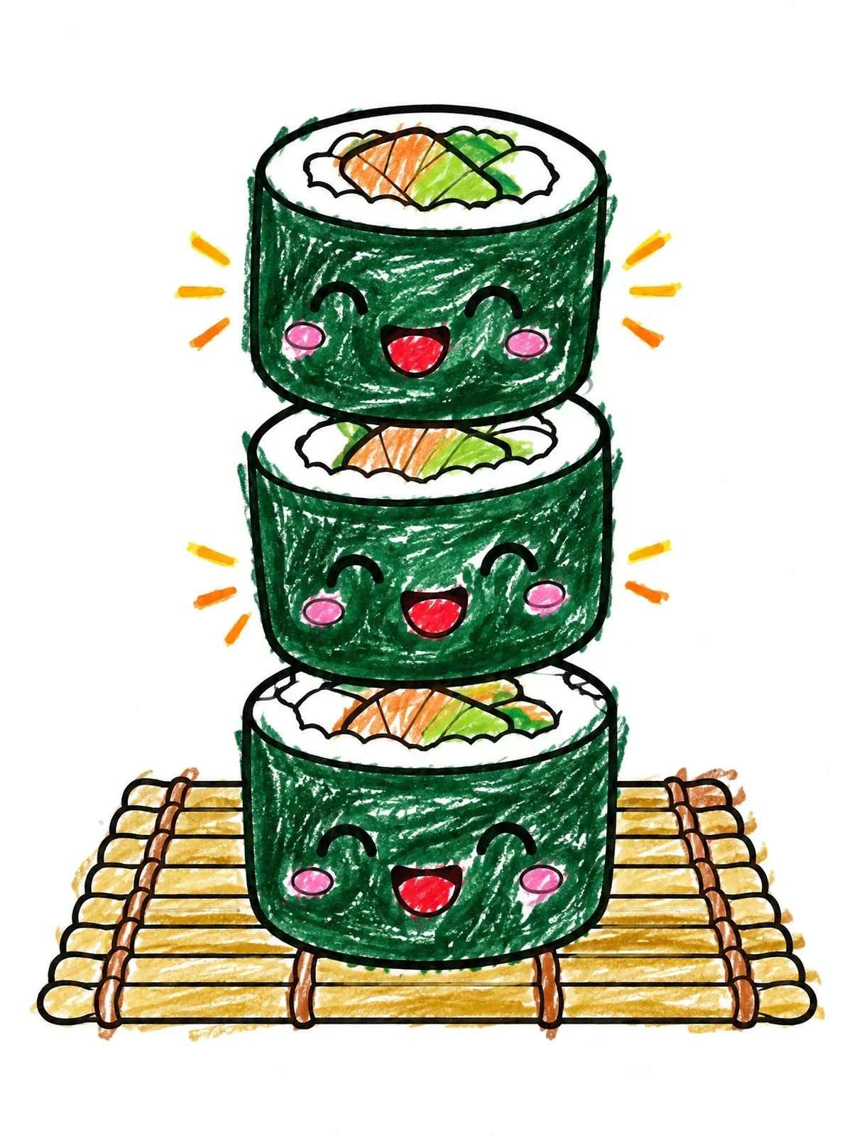 Colored example of the Cute Stacked Maki Sushi Rolls coloring page