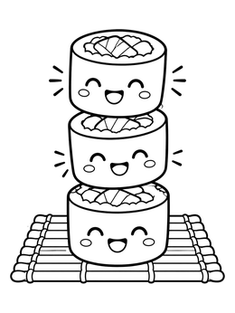 Free printable Cute Stacked Maki Sushi Rolls coloring page