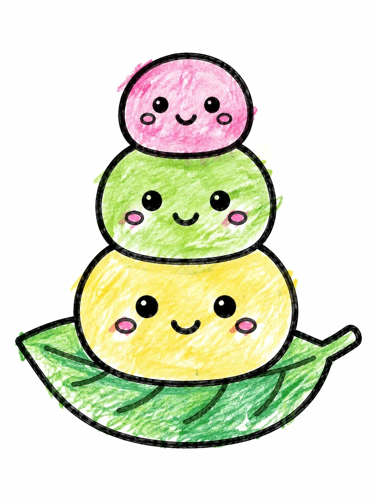 Colored example of the Cute Stacked Mochi Rice Cakes coloring page