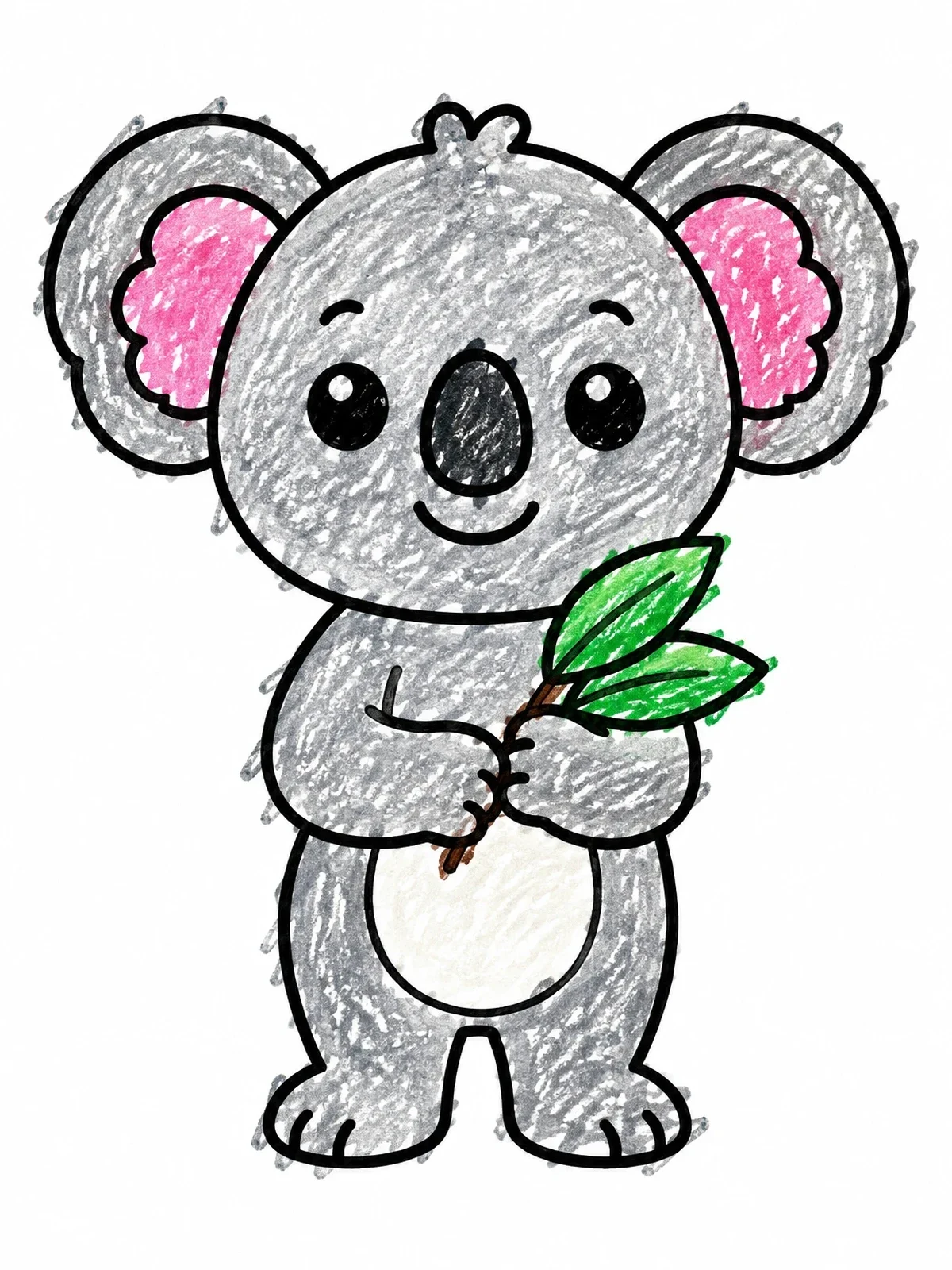 Colored example of the Cute Standing Baby Koala coloring page
