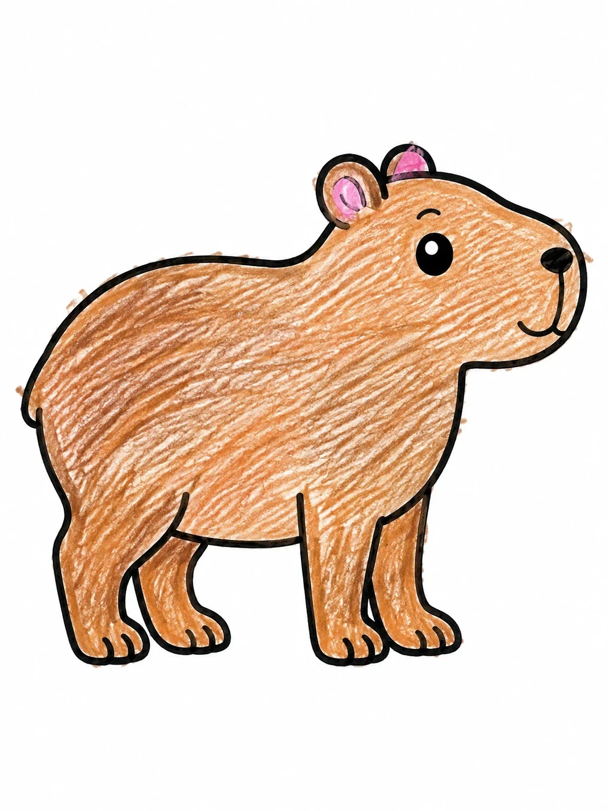 Colored example of the Cute Standing Capybara coloring page