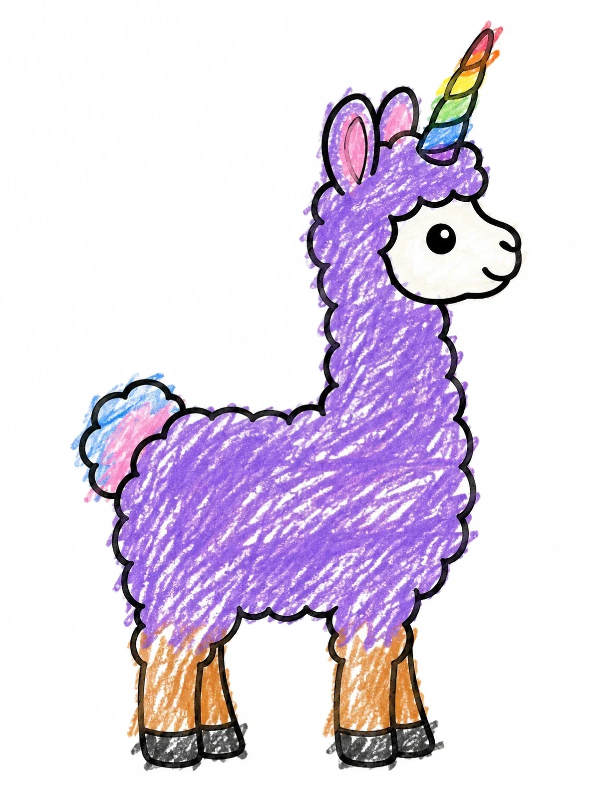 Colored example of the Cute Standing Llamacorn coloring page