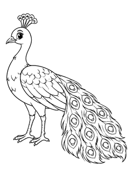 Free printable Cute Standing Peacock Profile coloring page