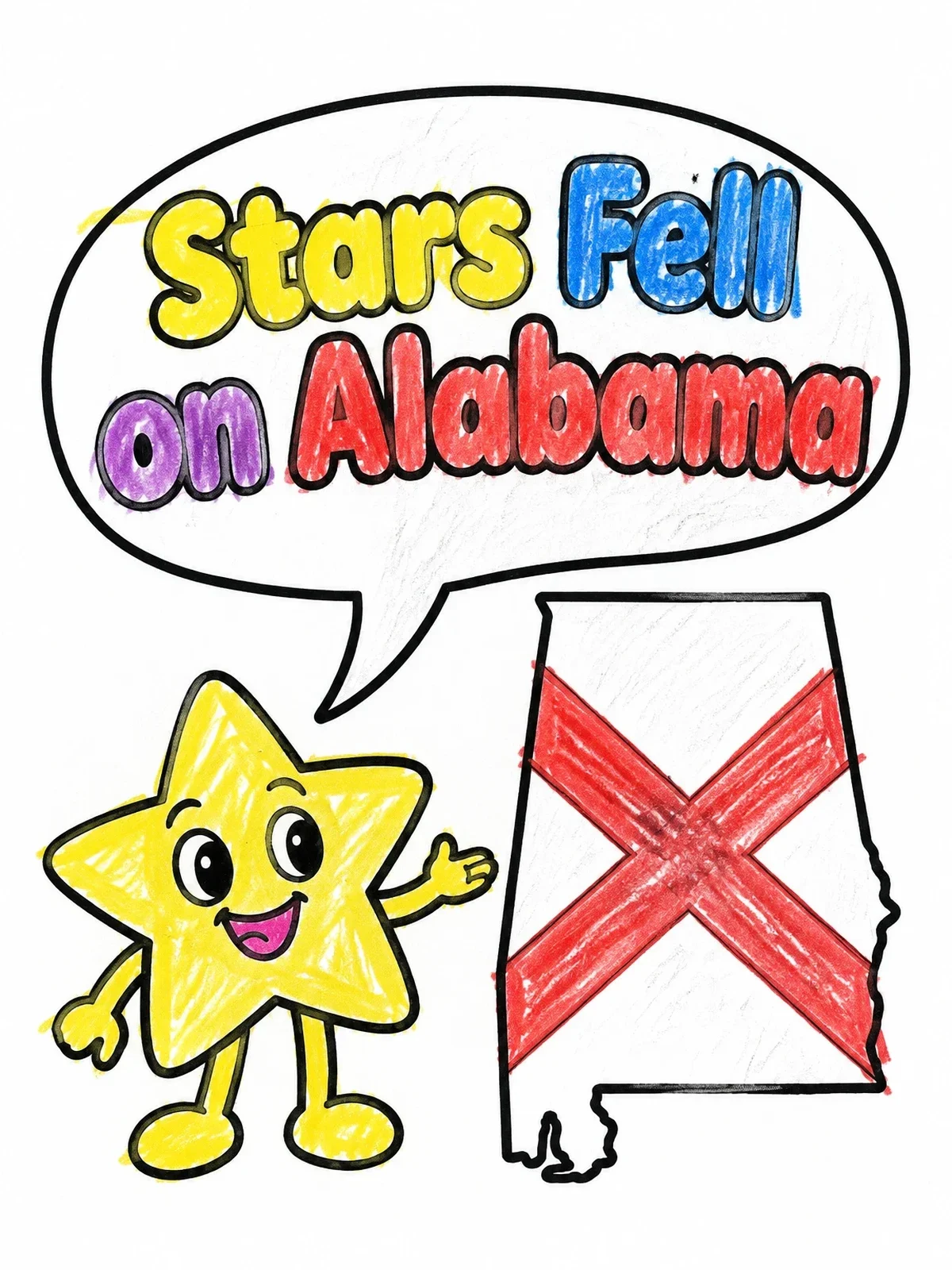 Colored example of the Cute Star With Alabama Map coloring page