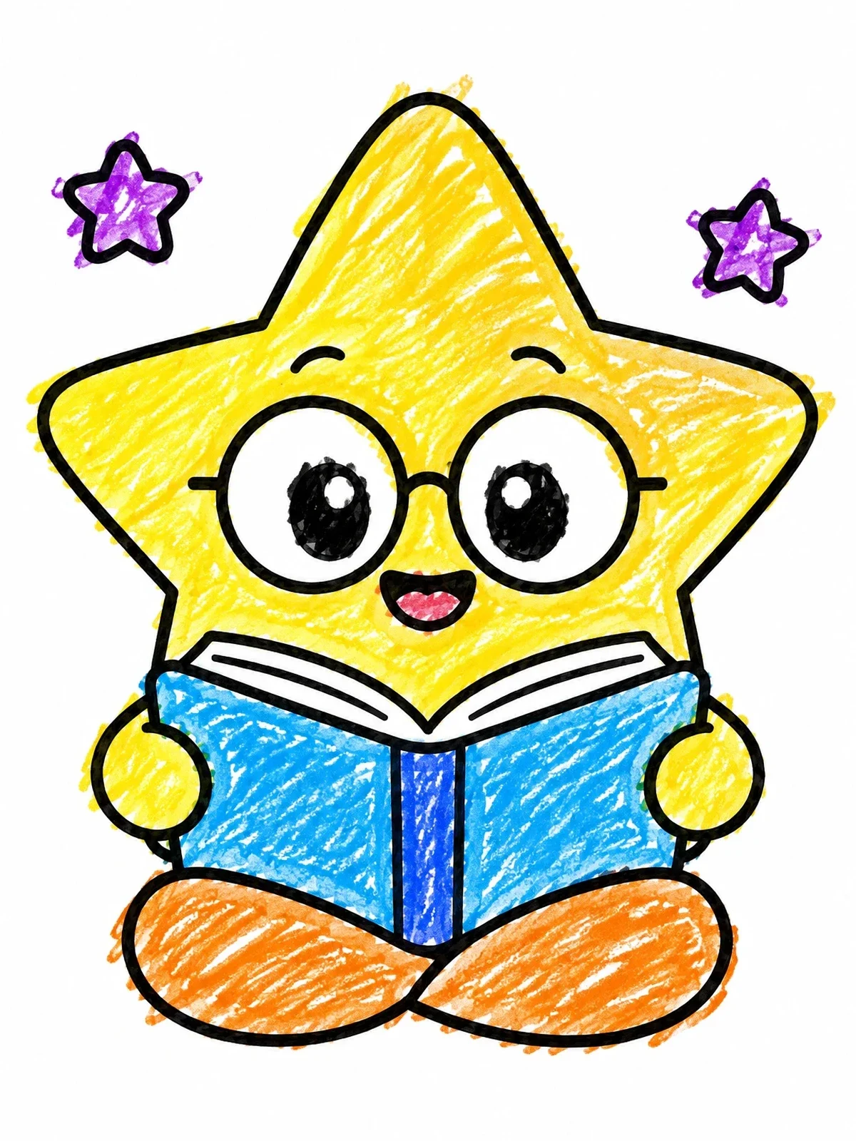 Colored example of the Cute Star Reading A Book coloring page