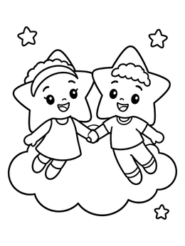 Free printable Cute Star Twins Floating On Cloud coloring page