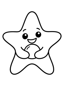 A happy little starfish coloring page holding a smooth round pebble.