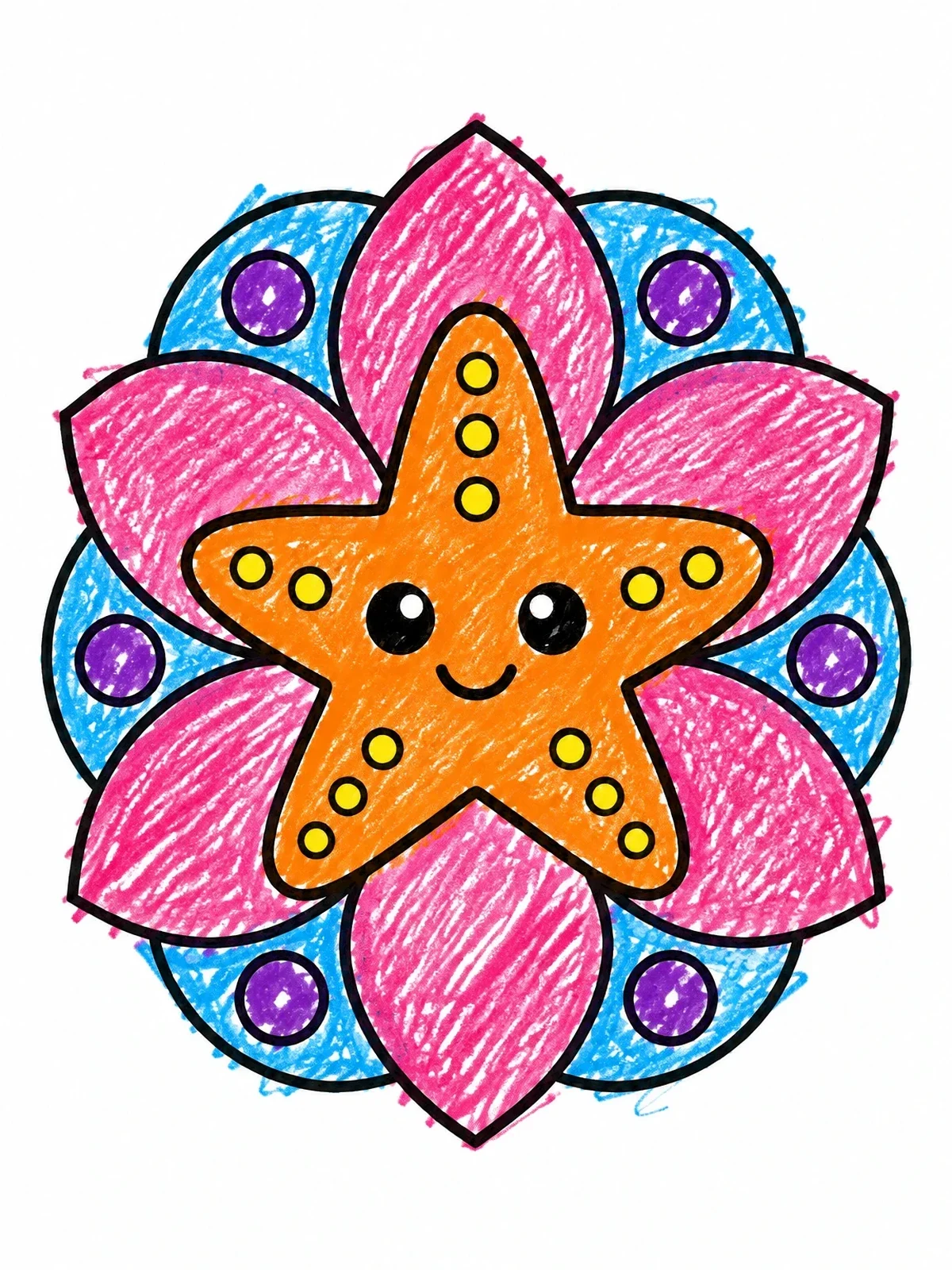 Colored example of the Cute Starfish Petal Mandala coloring page