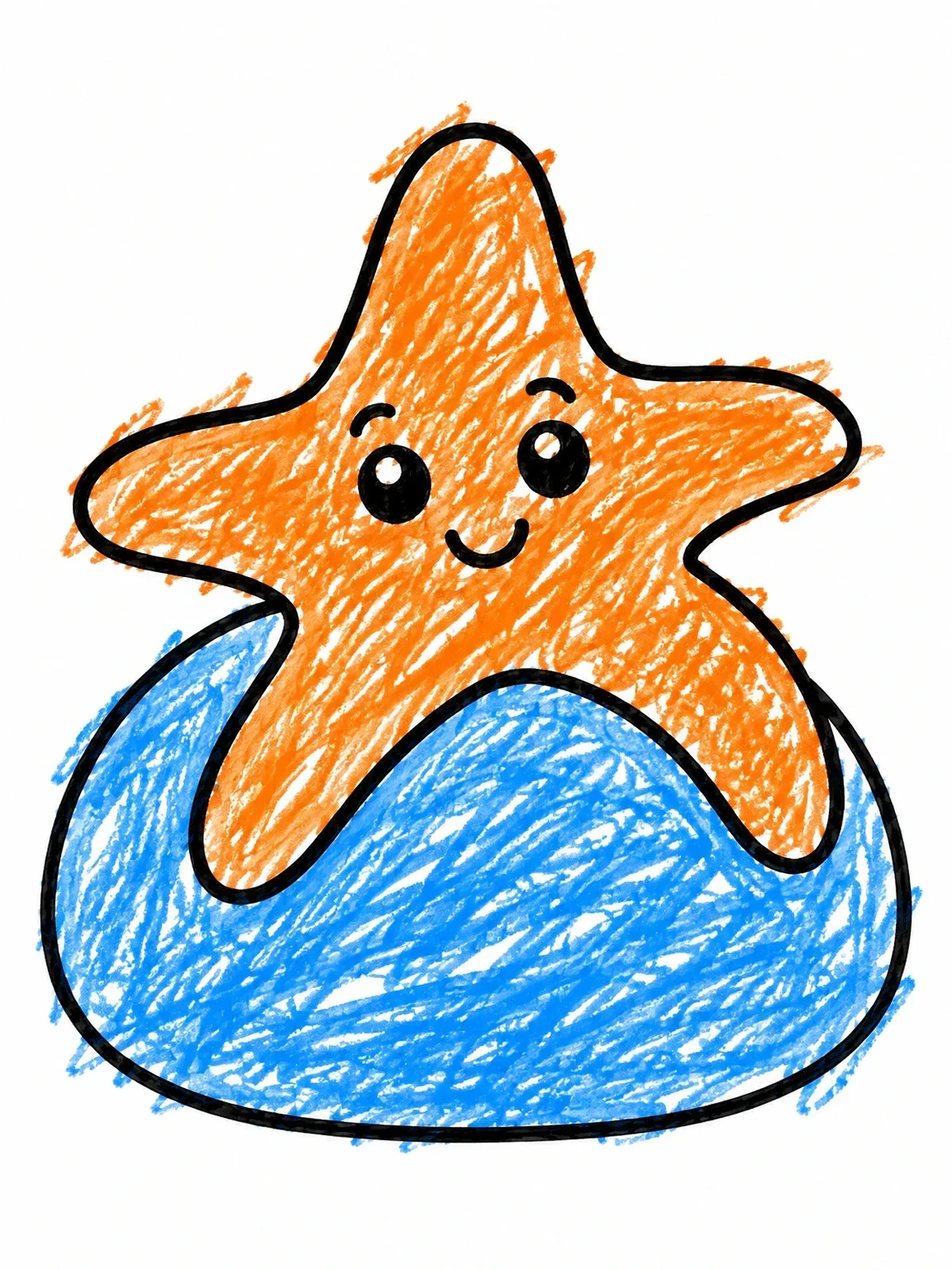 Colored example of the Cute Starfish Resting On A Rock coloring page
