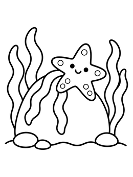 Free printable Cute Starfish On A Seaweed Rock coloring page
