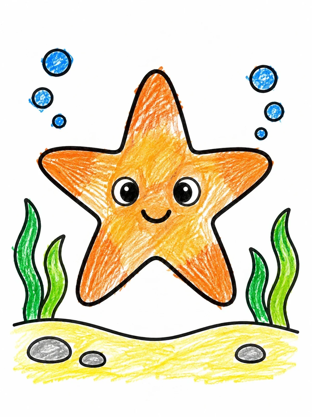 Colored example of the Cute Starfish Under The Sea coloring page