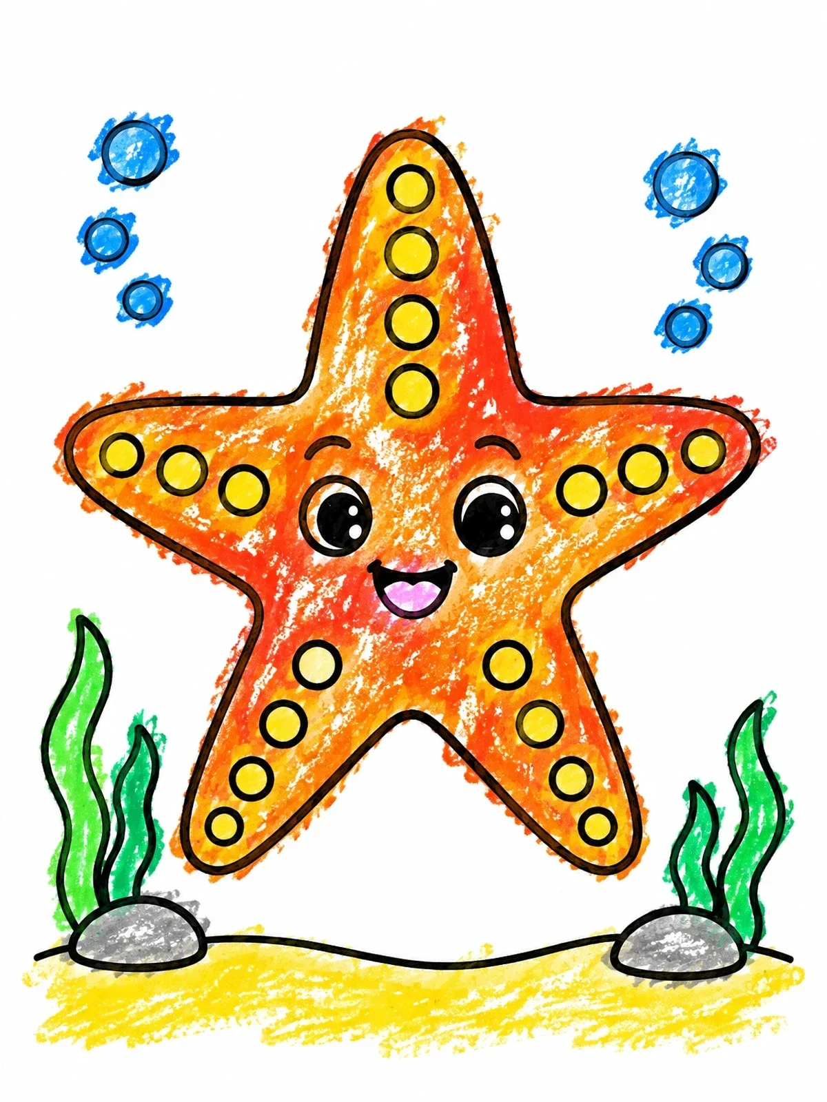 Colored example of the Cute Starfish With Bubbles coloring page